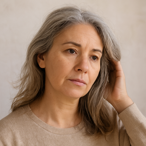 middle age woman touching her hair