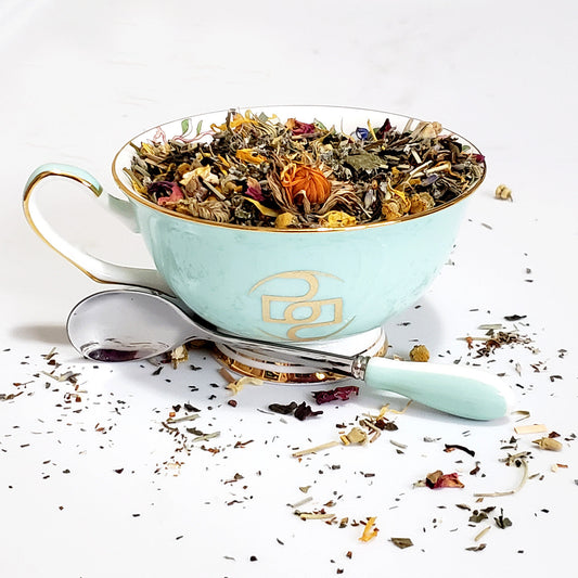 adaptogenic herbs for hair growth in a teacup from bloomballa beauty 